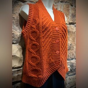 RARE Vintage 1960’s Zado Brand Cable Knit Sweater Vest, Orange, Large